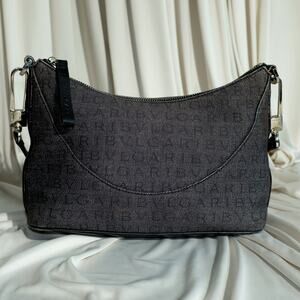 Bvlgari Monogram Canvas Pochette - Grey/Black Denim, Leather Trim